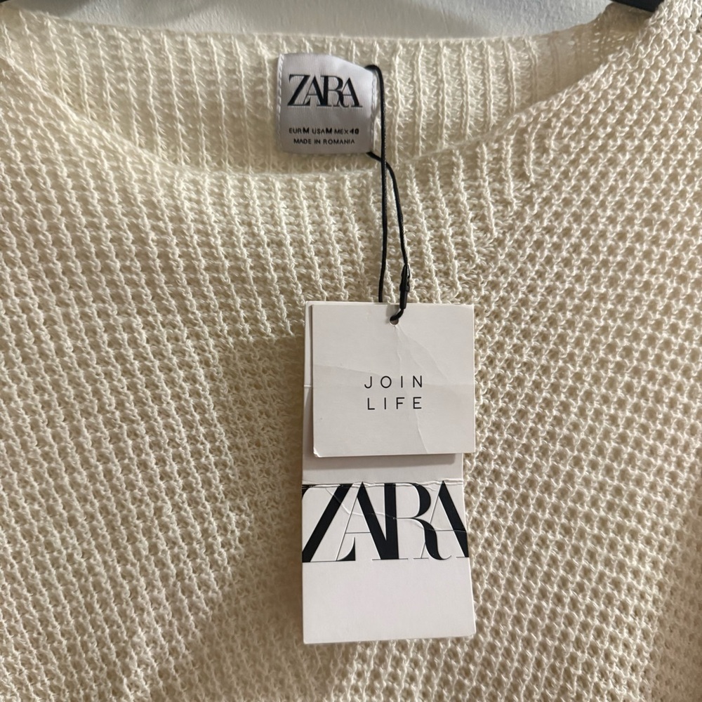 NWT Zara Beige Women's Crew Neck Sweater - Picture 4 of 5
